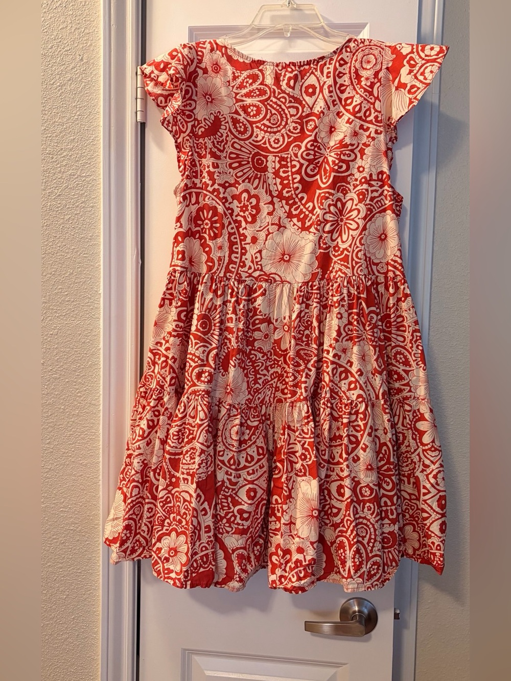 BUCKETLIST Dark Orange and Cream Floral Paisley Cotton Tiered Sundress - Picture 2 of 5
